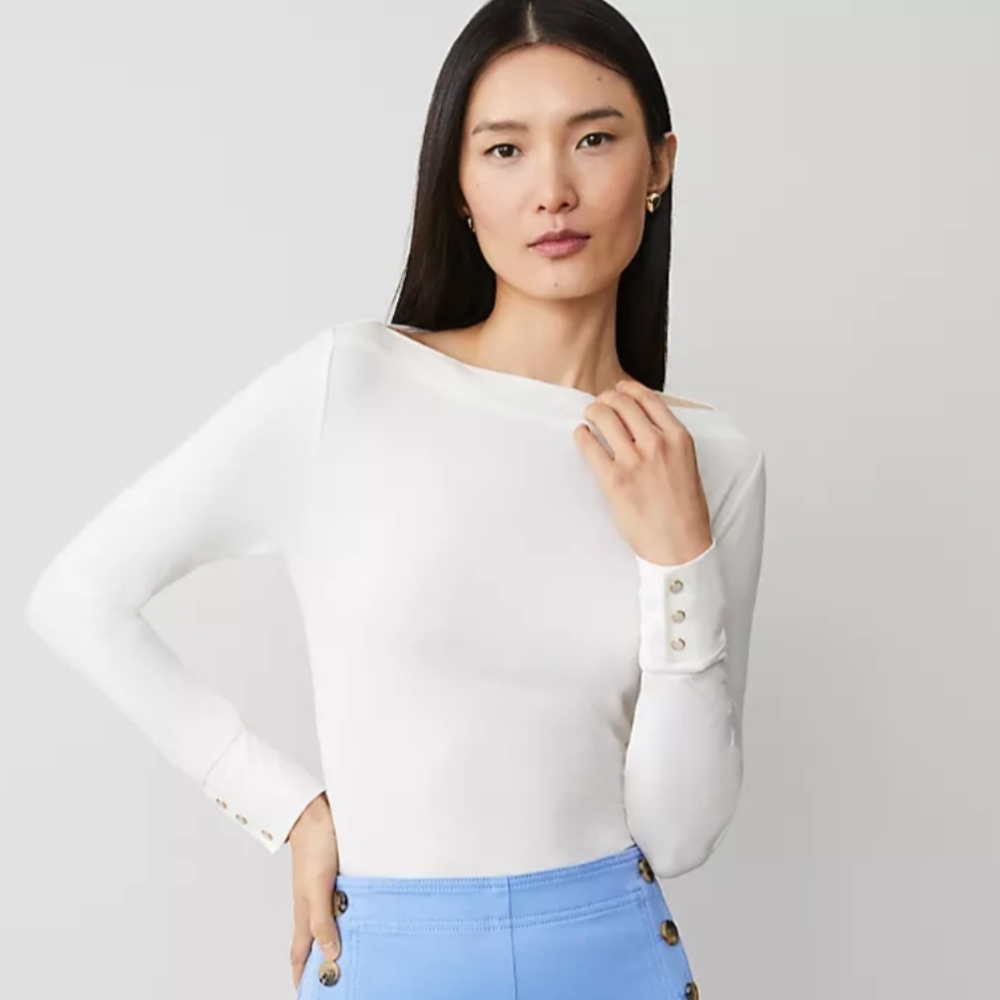 Ann Taylor White Long Sleeve Fitted Shirt
